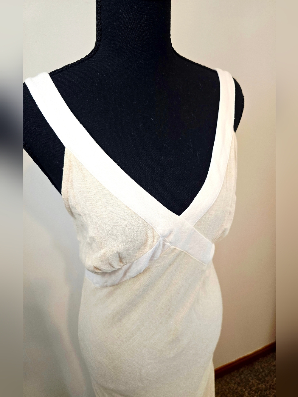 Linen Blend Maxi Dress Sleeveless Cross Back Vacation Beach Resort Size L - Picture 3 of 11